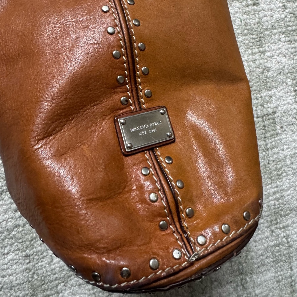 Michael Kors Brown Studded Leather Vintage HOBO Satchel Bag - Picture 5 of 7
